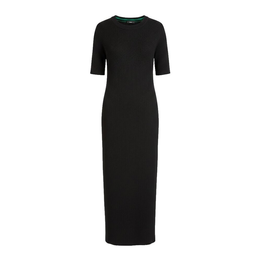 NWT J.Crew Short Sleeve Ribbed Knit Midi in Black Stretch Dress S